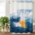thumbnail image 3 of Navy Blue Yellow No Hook Shower Curtain Waterproof, Bathroom Curtains with Snap in Liners and See Through Top Window, Modern Oil Painting Art Abstract Hotel Style Bathtub Curtains Shower 60"Wx72"L, 3 of 8