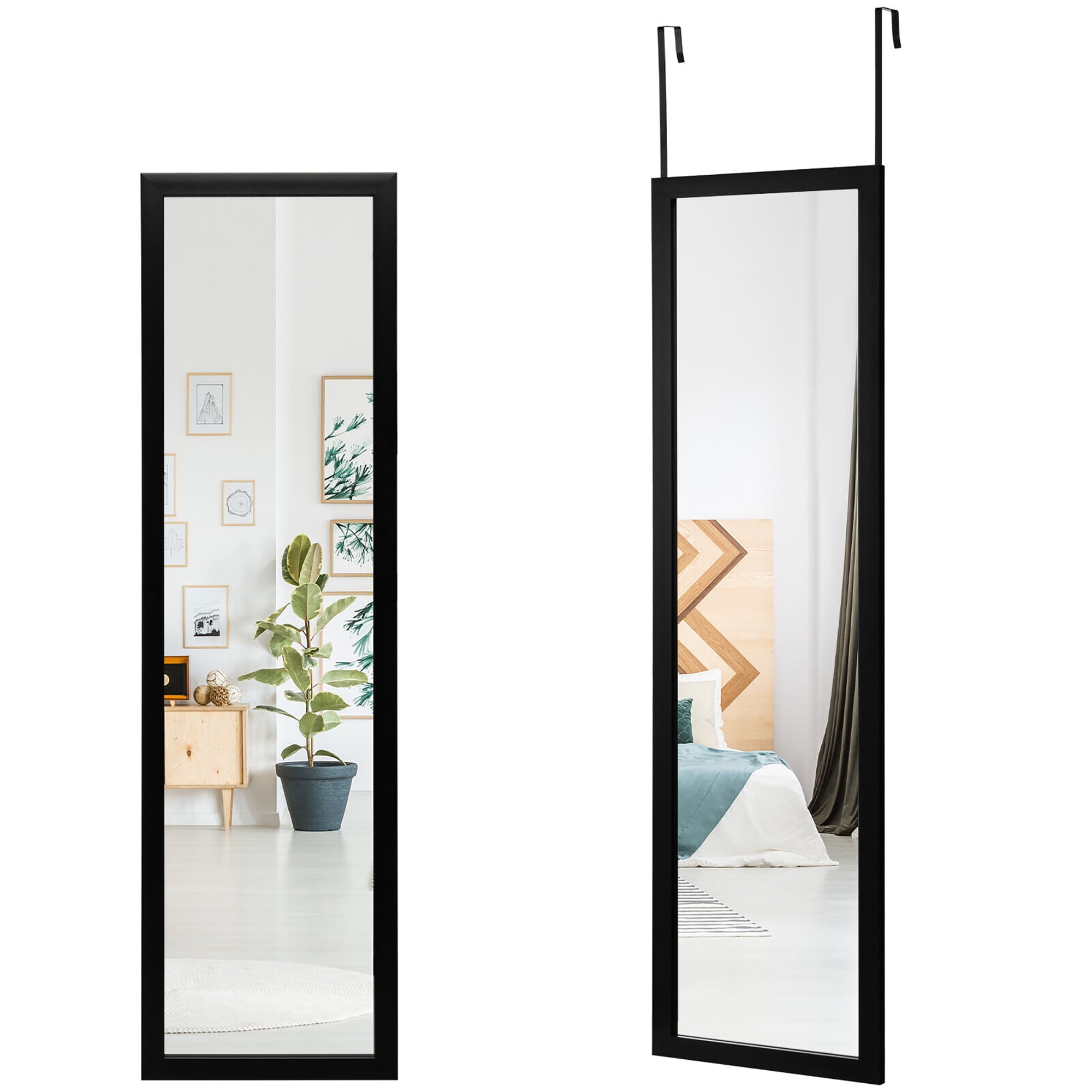 Gymax Full Length Over The Door Mirror Hanging Hooks Wall Mount