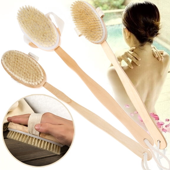 Bath Brush Long Wood Handle Back Body Shower Bristle Spa Bathroom