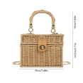 thumbnail image 3 of Woven Paper Box Handbag with Detachable Chain Strap - Lightweight Boho Straw Textured Tote Crossbody for Summer Beach Vacation,Khaki, 3 of 6