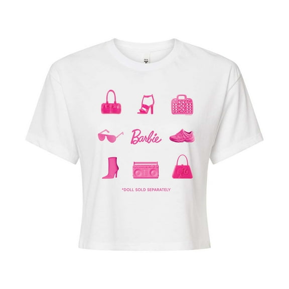 Barbie - Iconic Purse, Shoes, Sunglasses, & Boombox - Doll Sold Separately - Juniors Cropped Cotton Blend T-Shirt