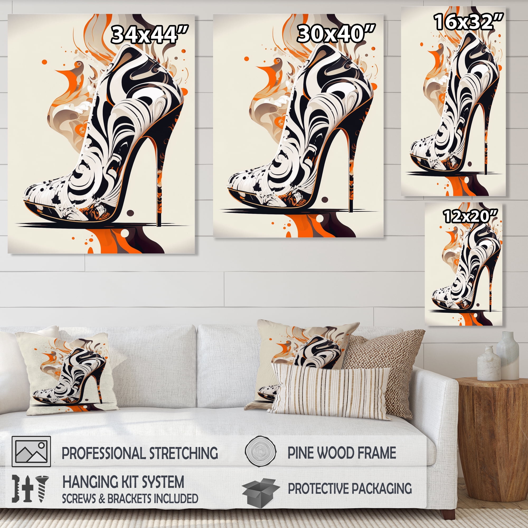 Designart Retro Art Deco High Heel Shoe I Canvas Wall Art