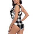 thumbnail image 5 of Yiaed White And Black Plaid Print Women One Piece Swimsuits Tummy Control One Shoulder Bathing Suits Pattern Ruffle Swimwear-Medium, 5 of 8