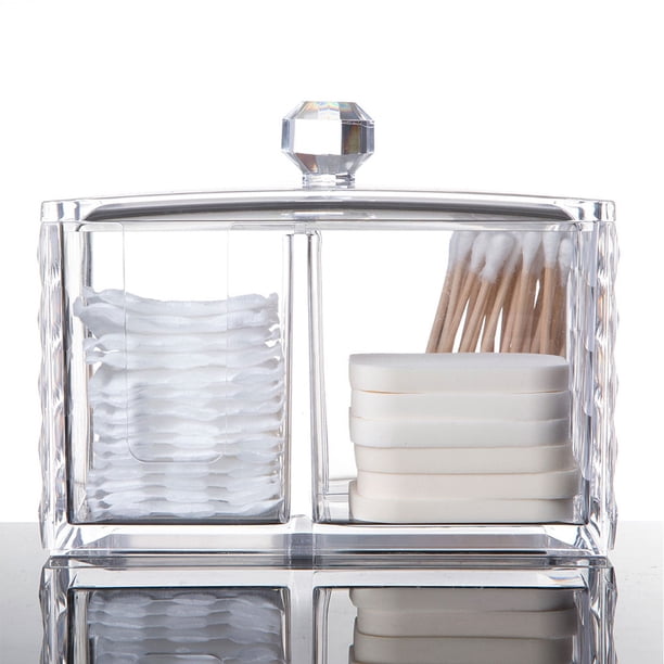 Organizador de maquillaje con soporte para almohadillas de algodón y recipientes para guardar hisopos con patrón acrílico transparente