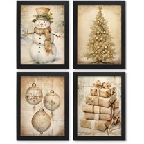 Hieng Vintage Christmas Wall Decor, Christmas Prints, Retro Christmas Wall Art Decor for Home Bedroom Living Room Office, Christmas Snowman Tree Posters Wall Art Set of 4, Unframed