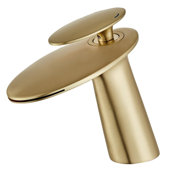 Wovier Brushed Gold Waterfall Bathroom Sink Faucet with Supply Hose,Single Handle Single Hole Lavatory Faucet,Slanted Body Basin Mixer Tap Commercial