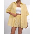 thumbnail image 4 of Womens Collar Casual Striped Short Sleeve Pants Set Two Piece Lounge Wear Summer Outfit Yellow Suit M, 4 of 9
