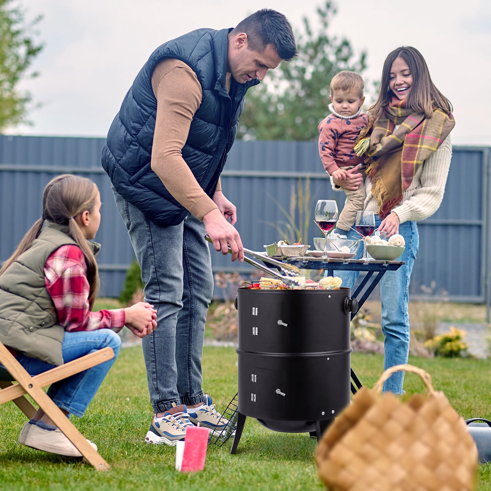 ZYPPP 32" Charcoal Smoker BBQ Grill 3IN1 Outdoor Vertical Smoke Portable Meat Cooker