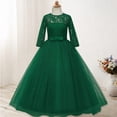 thumbnail image 4 of RTKFRFLM Girls Lace Wedding Flower Girl Dress Long Sleeve Princess Party Gown Dark Green 9-10 Years, 4 of 7