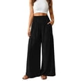 thumbnail image 2 of Women's High Waist Wide Leg Pants, Cotton Linen Flare Leg Palazzo Trousers with Pockets, Elastic Waist Casual Bell Bottom Pants for Daily Wear, Vacation and Boho Chic Outfits Black L, 2 of 7