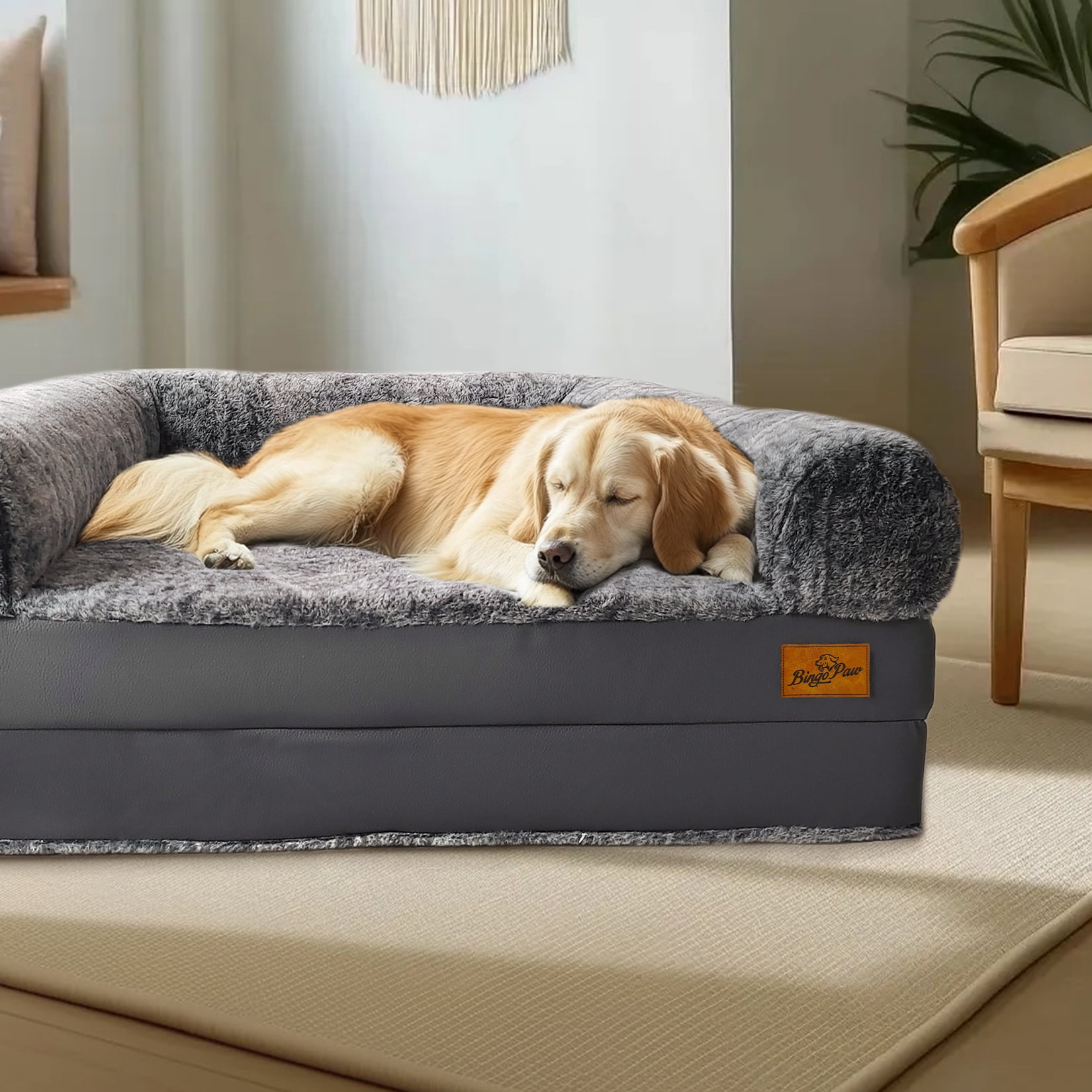 Bingopaw Foldable Human Giant Orthopedic Dog Bed Plush Cover Pet Bed Fits Adult and Pets, 71" Long