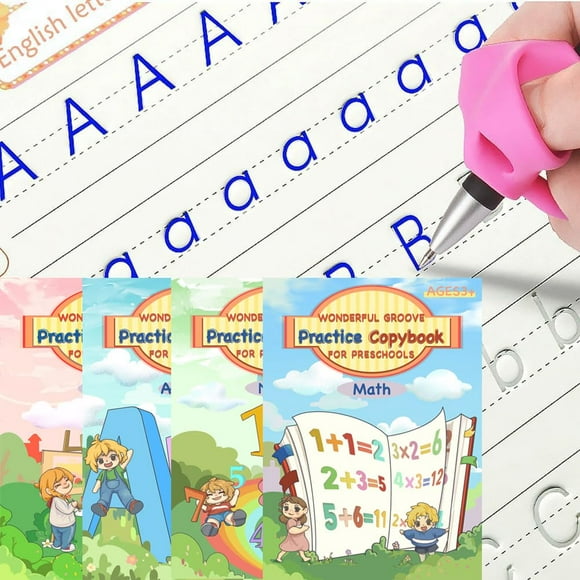Magic Grooved Writing Practice Book?Reusable Grooved Handwriting Workbooks 4 Pack with Pens?Preschool Writing Practice for Kids 3-5