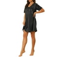 thumbnail image 4 of INSPIRE CHIC Women's Satin Nightgowns V Neck Short Sleeve Striped Sleepshirt Silky Lounge Sleepwear Pajama Dress XS Black, 4 of 6