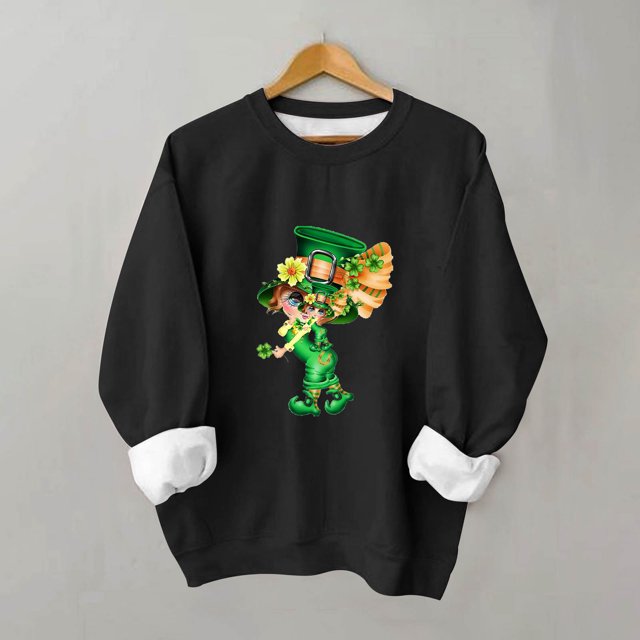 Qiopertar Mode Femmes Saint-Patrick Décontracté Manches Longues Col Rond Imprimé Chandail en Molleton Dames Hauts Blouse Offres de la Semaine Liquidation Moins de 5$ jusqu'à 90 % de Réduction