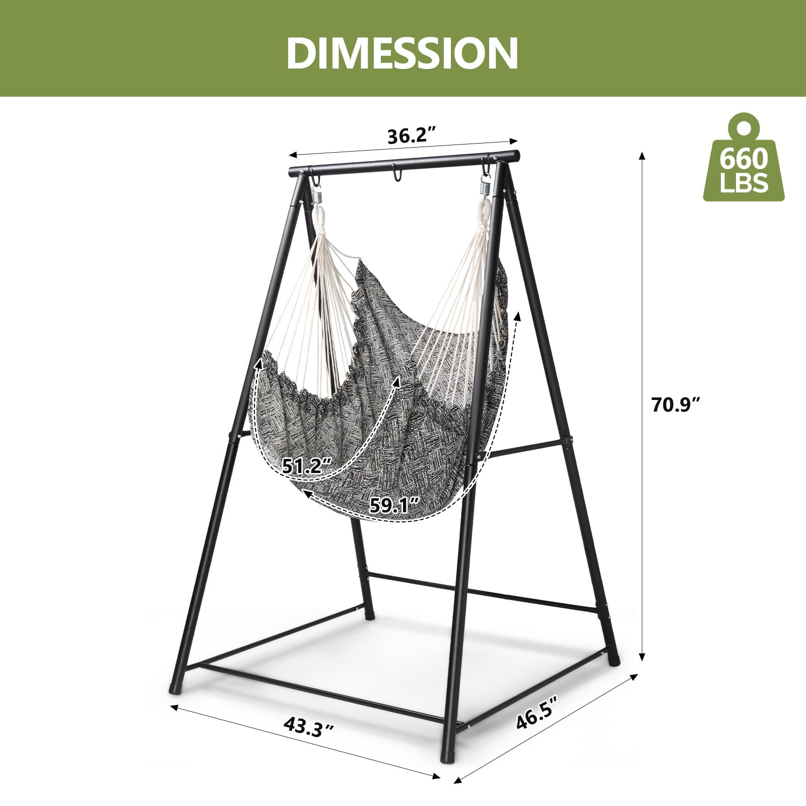 Hammock Chair Stand with Swing Chair, 112*113*180cm