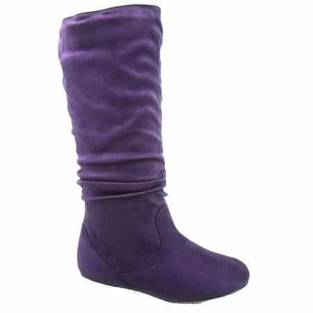

Data-1 Women s Fashion Slip On Pull Up Slouch Comfort Casual Flat Heel Mid Calf Round Toe Boots