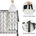 thumbnail image 4 of Laundry Basket with Wheels, 142L Laundry Hamper 3 Section with Lid, Dirty Clothes Hamper with Removable Bags, Large Capacity Iron-Made Laundry Basket Organizer Laundry Sorter for Dorm, Beige, 4 of 5