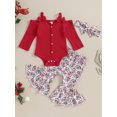 thumbnail image 2 of Bslissey Baby Girls Christmas 3Pcs Outfits Cold Shoulder Long Sleeve Ribbed Romper + Print Flared Pants + Headband 6M 12M 18M 24M Infant Toddler Casual Clothes, 2 of 9