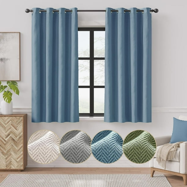 Cortinas Jinchan con tejido en espiga, 160 x 160 cm, azul vaquero, 2 paneles