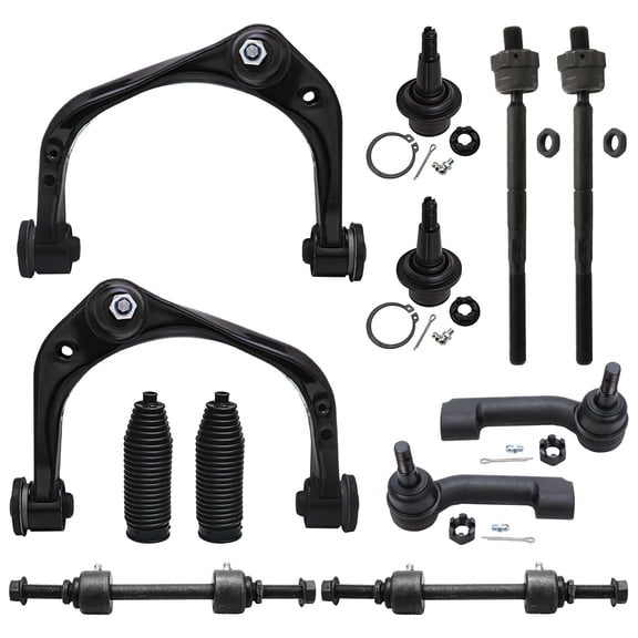 Detroit Axle - 4WD Front End 12pc Suspension Kit for 2015 2016 2017 Ford F-150, 2 Upper Control Arms, 2 Lower Ball Joints, 4 Inner & Outer Tie Rods, 2 Sway Bars, 2 Boots, Replacement
