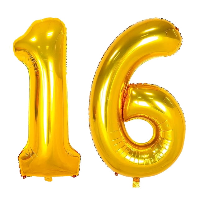 Globo número CZBZYMYYY 16, dorado, 42 cm, para cumpleaños número 16