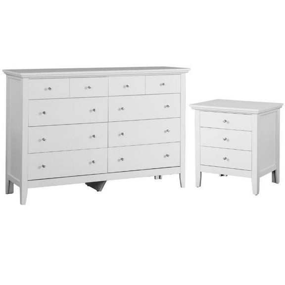 Home Square 2-Piece Set with 8-Drawer Dresser and 3-Drawer Nightstand in White