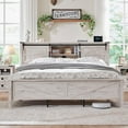 thumbnail image 2 of OKD Modern Farmhouse Full Platform Bed with Bookcase Headboard Storage and Charging Station, No Box Spring Needed, Antique Brush White, 2 of 6