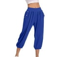 thumbnail image 6 of Mrat Capris Joggers for Women Stretchy Athletic Pants High Waisted Workout Cropped Pants Loose Casual Capris Trousers S-36 Blue L, 6 of 9