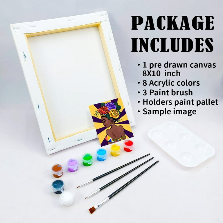 VOCHIC Canvas Painting Kit Pre Drawn Canvas for Painting for Adults Party  Kits Paint and Sip Party Supplies 8x10 Canvas to Paint Flower Girl 8  Acrylic