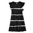 thumbnail image 4 of FamilyThread Girls Summer Stripe Dresses with Ruffle Short Sleeve Casual A-Line Swing Twirly School Sundress For 5-14Y, 4 of 8