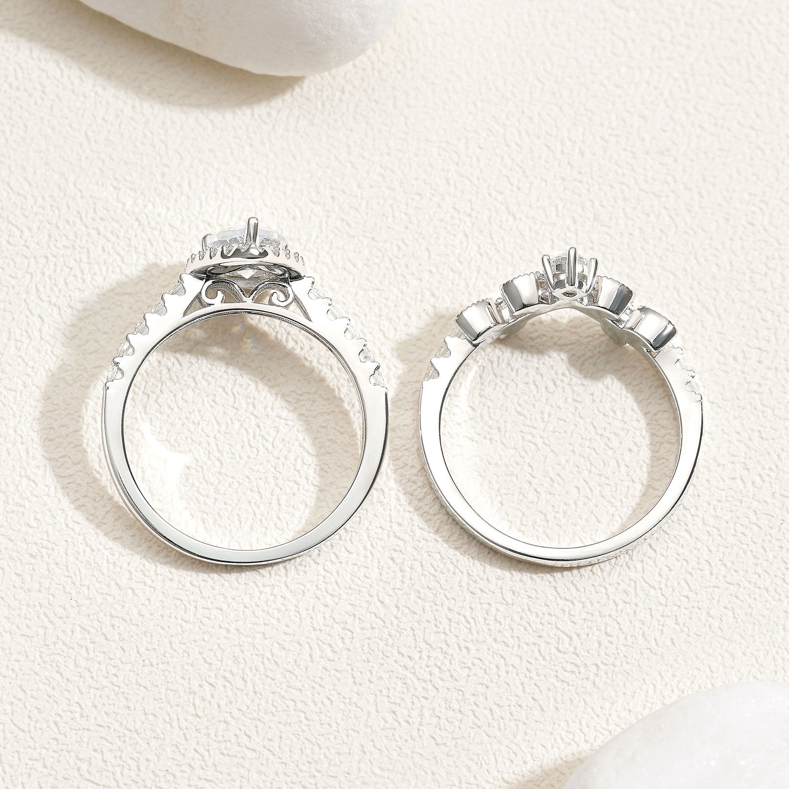 Newshe Jewellery Wedding Ring Set for Women Vintage 925 Sterling Silver Pear Shaped Cz Bridal Set Size 7