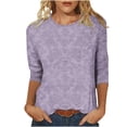thumbnail image 3 of Craaazy Womens Trendy Tops Plus Size Loose Fit Solid Color Crew Neck Casual Style 3/4 Sleeve Floral Print T-shirt for Spring, Summer, Daily Outings, 3 of 5