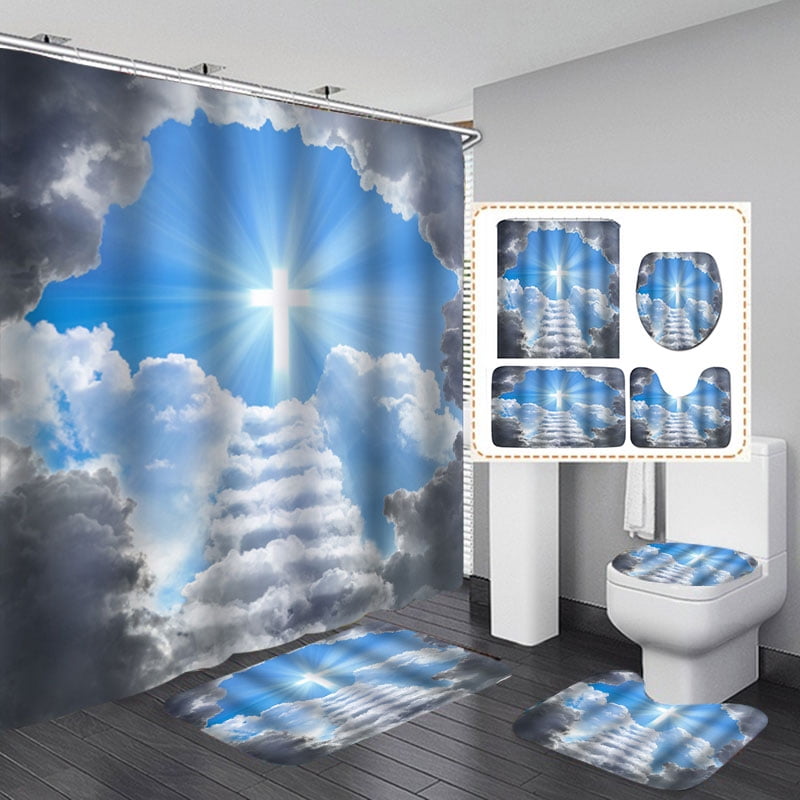 Bathroom Waterproof Shower Curtain Fabric Cover Mat Home Decoration DMF 