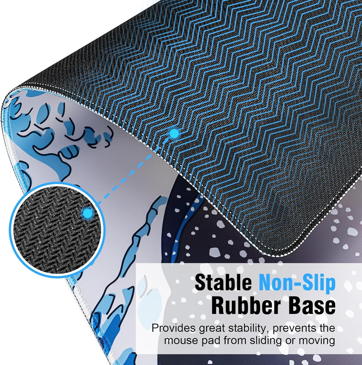 Japanese Sea Wave Mouse Pad - 31.5x11.8 Inch Professional Gaming Mouse Pad, Accuracy Control Smooth Surface, Non-Slip Rubberized Base, Full Desk Mouse Pad & Keyboard Pad