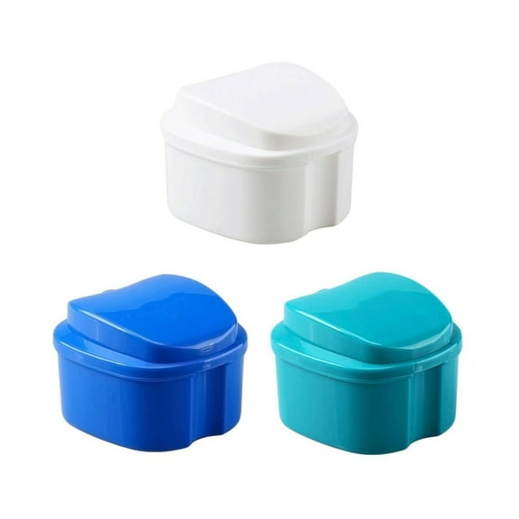 Wekvgz TRADE 3PCS Denture Bath Case Cup Box Holder Storage Soak Container with Strainer Basket for Travel Cleaning