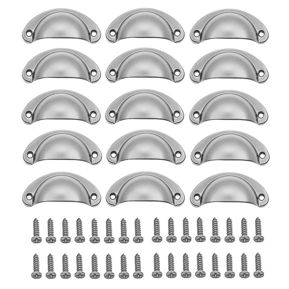 15Pcs Cabinet Knobs Drawer Knobs Antique Cup Drawer Pulls Vintage Shell Shape Handles Modern Cabinet Knobs for Dresser Wardrobe Kitchen Bedroom Furniture, with Screws(Silver)