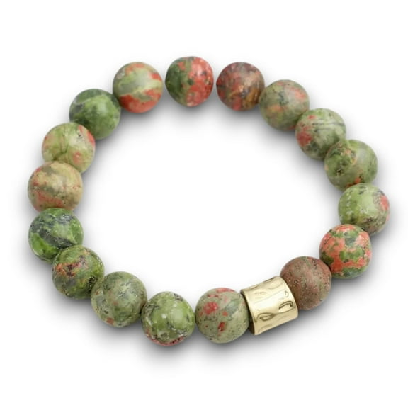 Green Unikite Jasper Genuine Semi Precious Beaded Stretch Bracelet 12mm Natural Gemstone Jewelry