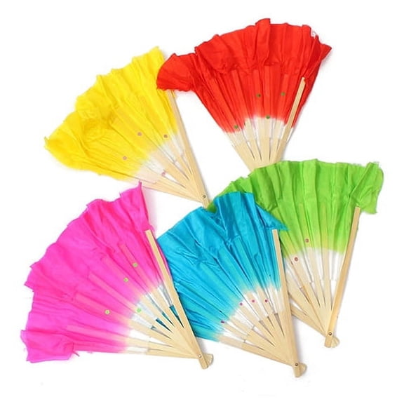 Limei 2 Pack Chinese Style Handmade Bamboo Handle Artificial Silk Folk Art Belly Dancing Fan Pink