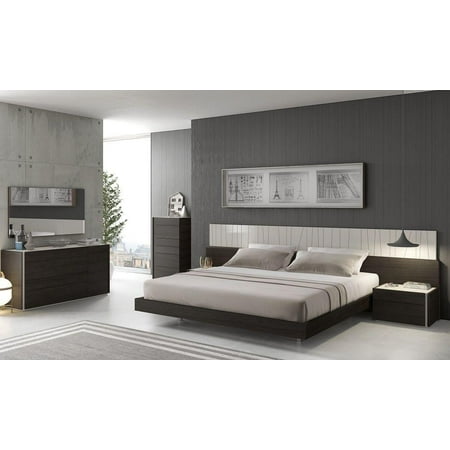 Wenge Veneer - J&M Porto Modern Light Grey Lacquer & Wenge Veneer King Size Bedroom Set 3Pcs