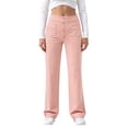 thumbnail image 2 of zaveiop Womens High Waist Button Stretchy Work Pants Straight Leg Office Dress Pant Business Casual Trousers with Pocket (Pink, XL), 2 of 9