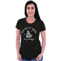 Halloween Ghost Creep It Real Skater Womens Slim Fit Graphic Tee Brisco Brands M