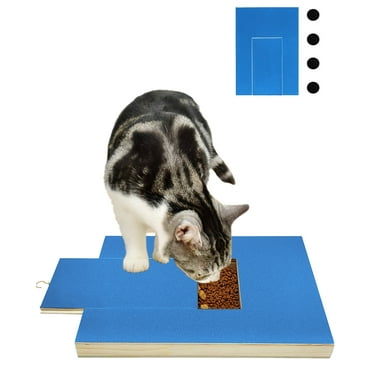 Hamiledyi Cat Nail File Scratching Board with Treat Box, Cats Scratch Pad with Replaceable Sandpaper, Kitty Scratcher File Wooden Kitty Claw Scratch Manicure for Kittens Small Dogs Blue