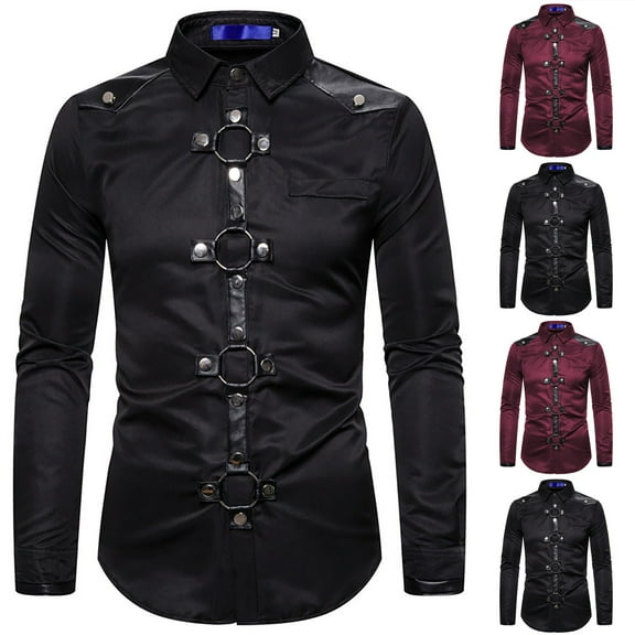 safuny Men's Slim Suit Tops Big&Tall Fashion Casual Business Workout Solid Color Shackets Turn Down Collar Sweatshirts Button Outwear Long Sleeve Shirts Jackets Black L