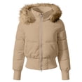 thumbnail image 4 of Purcolt Women's Cropped Puffer Jacket with Furry Hood Long Sleeve Full Zip Warm Winter Coats Casual Thick Outerwear, 4 of 8
