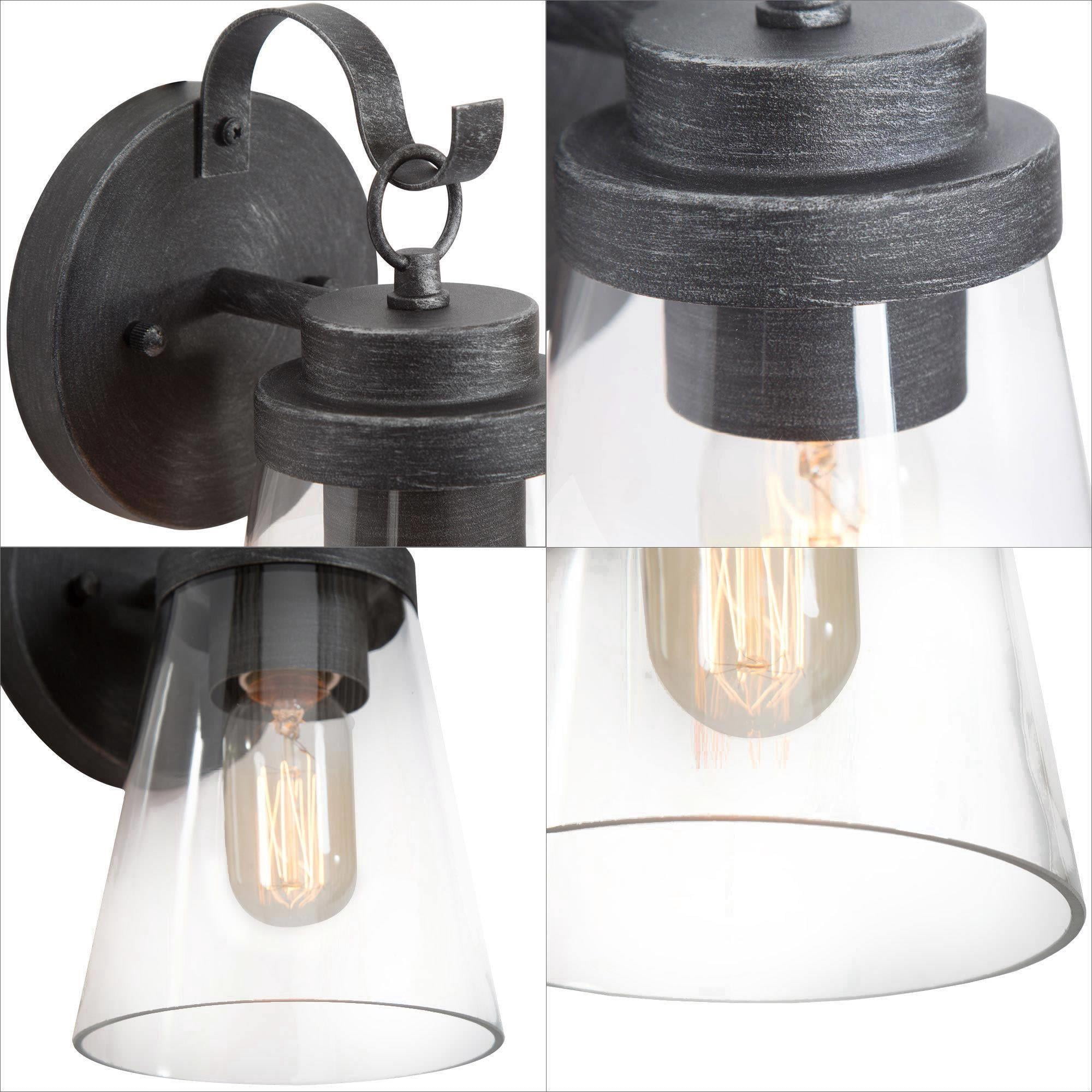 LNC 1-Light Farmhouse Brushed Black Clear Glass Cone Shape 10" Outdoor Wall Light