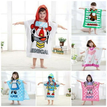 Taosunzt Children Bath Towel Cartoon Printing Kids Beadch Hooded Bath Wrap Poncho Quick-drying Super Absorbent Swimming Towel Windproof Wearable Towel Toddler Pool Towel Blue and Light gray