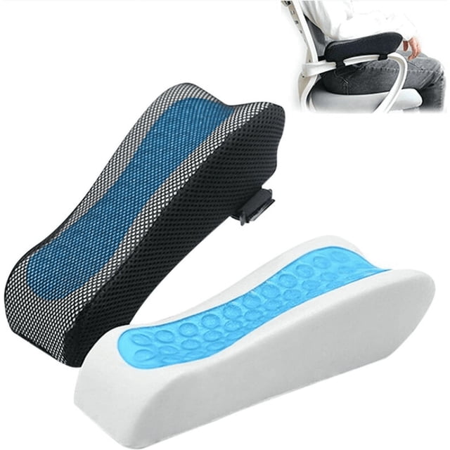 Cojines de reposabrazos para silla de oficina y juegos, color azul, 2 piezas, cojín con gel refrescante, espuma viscoelástica, para aliviar el dolor