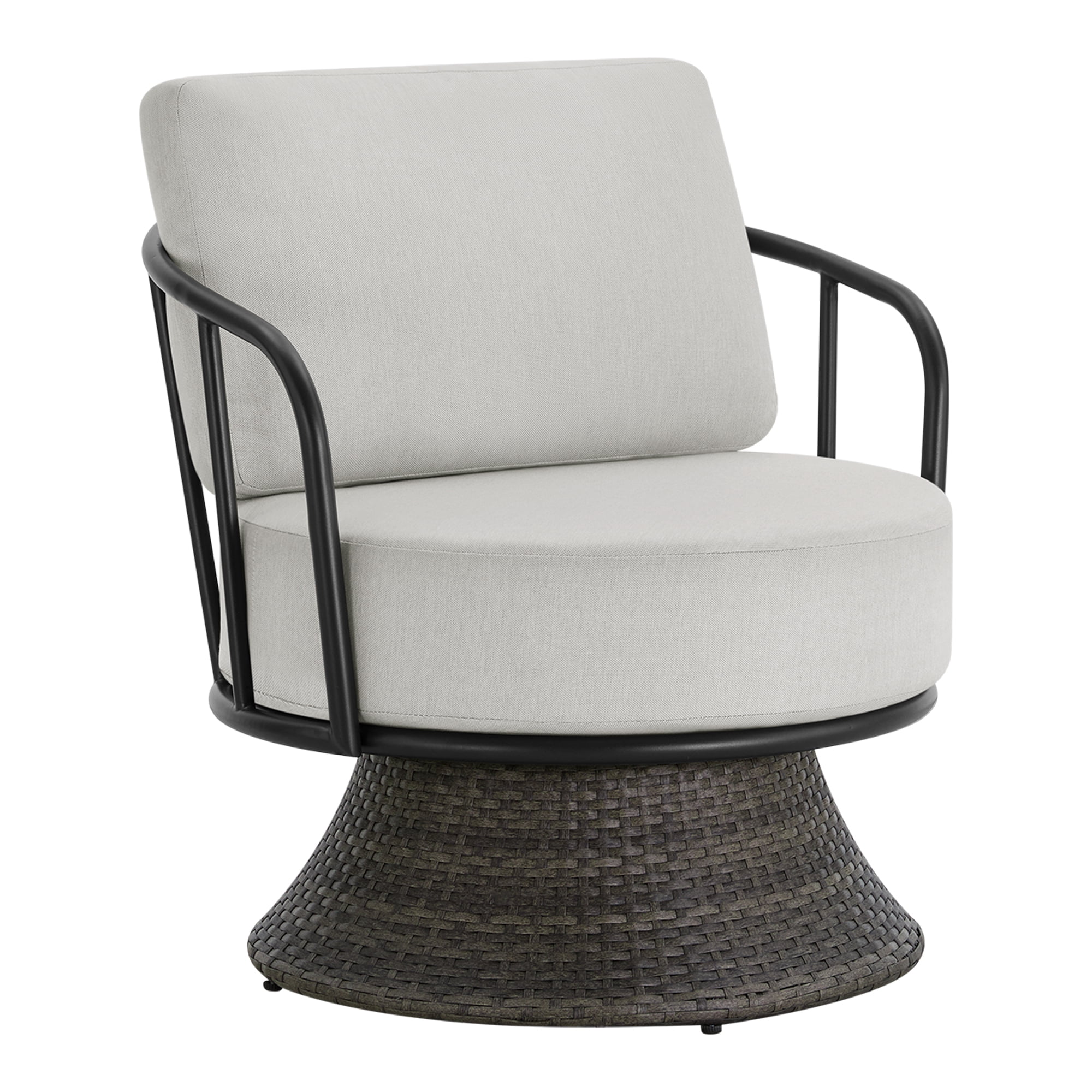 Spruce & Spring 3-Piece Patio Furniture Set, Outdoor Swivel Wicker Chairs with Side Table, Light Gray Olefin Cushions & Dark Gray Wicker, for Porch, Deck & Backyard