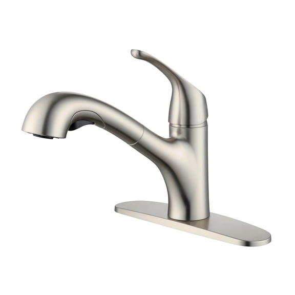 Open Box Mainstays 67086W-103209 Pull Out Kitchen Faucet, Satin Nickel Finish, Single Handle