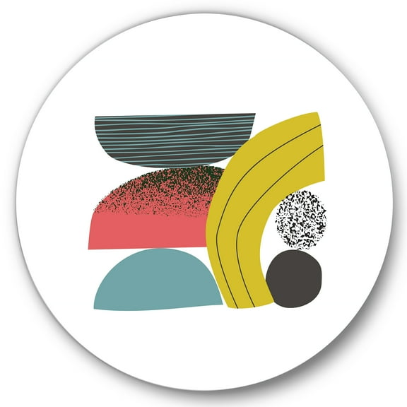 Designart 'Abstract Colorful Geometric Art Collage II' Modern Circle Metal Wall Art 36x36 - Disc of 36